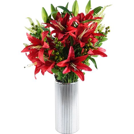 70cm Red Lily Display Silver Glass Vase (1/5)