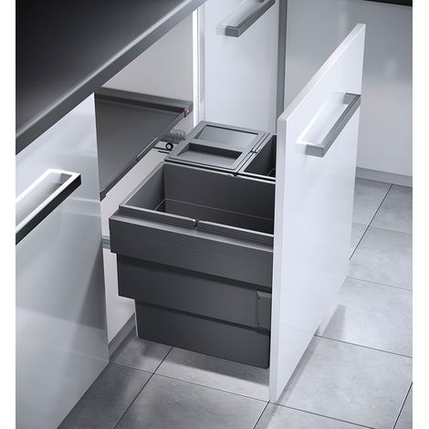 Poubelle de cuisine tri sélectif 3 bacs encastrable 54L (28+13+13) Hailo Cargo Synchro (1/5)