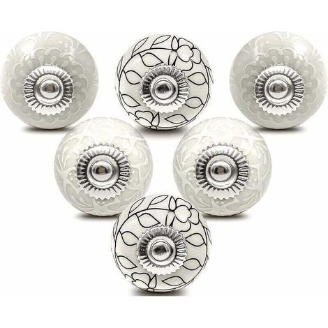 White ceramic furniture knob, 40mm – Set of 6 – For chests of drawers and wardrobes – Easy installation with nuts and bolts (1/5)