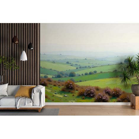 Papier peint campagne - douces collines vertes - 150 x 250 cm (1/2)