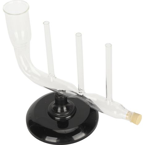 Démonstration expérimentale de physique sur le débit et la pression à l'aide d'un raccord de tube en verre et d'un support de bouchon.