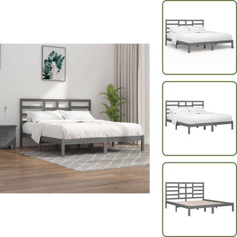 Massivholzbett Grau 200x200 cm - Holzbett - Massivholzbette - Kiefernbett - Doppelbett - Bettgestell (1/5)