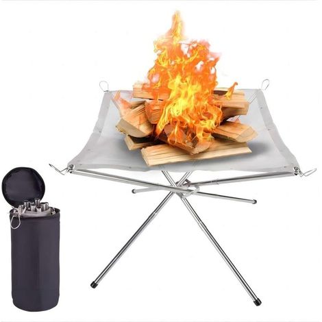 Portable 304 Stainless Steel Mesh Folding Fire Pit, Picnic Campfire with Carry Bag (Large (22" x 22" x 17") (1/5)