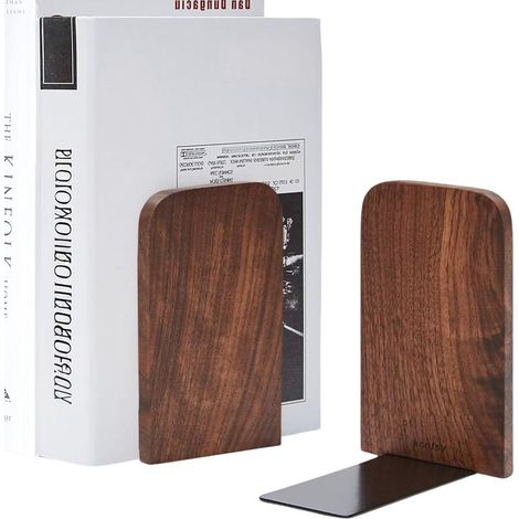 Buchstützen aus Holz, 2 Stück, 17 x 12 x 10,5 cm – für Schule, Büro und Bibliothek – Buchstützen, Buchpresse, Buchblock, Buchhalter, dekorativer CD-Halter aus Walnussholz (1/5)