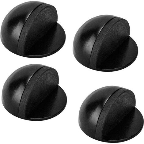 Arrêts de Portes, Lot de 4 Arrêts et Butées de Porte en Acier Inoxydable avec pare-chocs en caoutchouc, Stop-Porte Adhésif pour tous les sols durs - Noir (1/4)