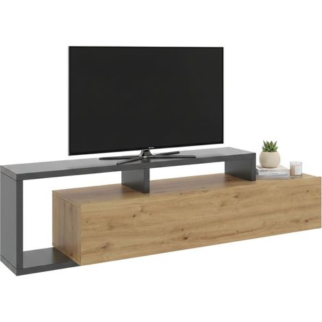 Dmora - Mobile porta TV Maiella, Credenza bassa da soggiorno, Madia da salotto per televisione, 165x40h47 cm, Rovere Nodi e Antracite, con imballo rinforzato