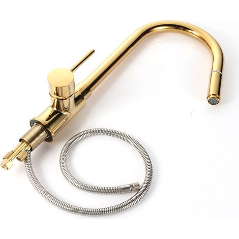 Messing Küchenspüle Wasserhahn Sprühmischer Wasserhahn Einhandgriff Küchenarmatur Einhebel Einhebelmischer Gold (1/5)