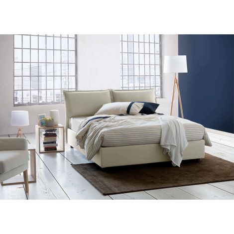 Dmora - Cama matrimonial Dcaprar, Cama contenedor con revestimiento de tela, 100% Made in Italy, Apertura frontal, adecuado para colchón 160x190 cm, Beige (1/5)