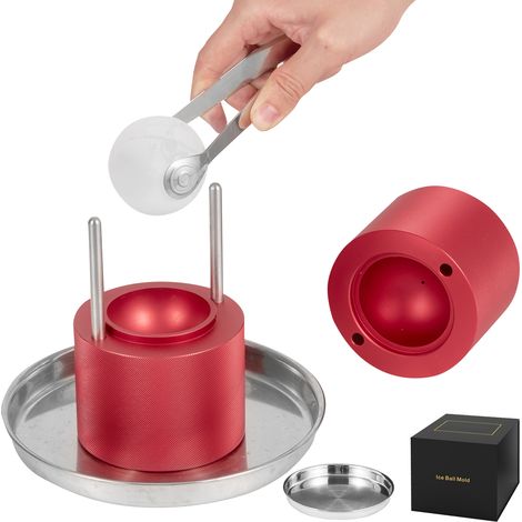 Mophorn Pressa per palline di ghiaccio, 2.4", Kit per la produzione di sfere di ghiaccio in lega di alluminio aeronautico da 60mm, include pinza e vassoio raccogli gocce, per whisky,cocktail,bourbon