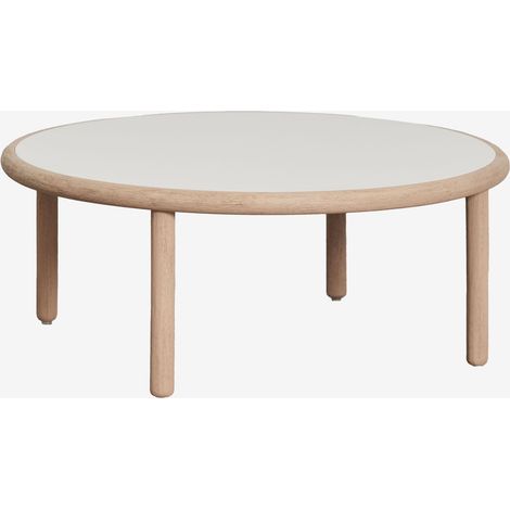 SKLUM Runder Couchtisch für den Garten aus Akazienholz Olivia Gardenia Weiß Ø80 cm            Helles Akazienbraun                     