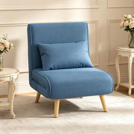 Poltrona letto 1 posto 72x75x85 cm in poliestere blu salvaspazio FloraGrace (1/5)