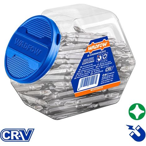 Bout de tournevis PH2 25 mm acier Cr-V aimantés WADFOW boîte 500 unités (1/5)