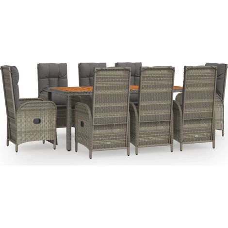 Maison Exclusive - Set da Pranzo da Giardino 9 pz con Cuscini in Polyrattan Grigio