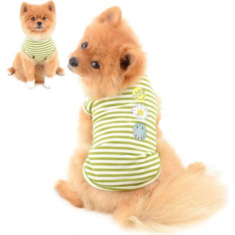 Chemisette d'été rayée pour chiens et chats de petite et moyenne taille. T-shirt doux en pur coton. Débardeur respirant sans manches. Vêtement pour chiots Chihuahua. Couleur verte, taille M. (1/5)
