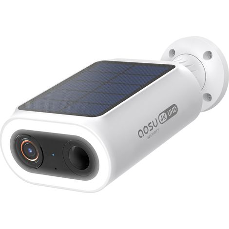 AOSU Cámara de vigilancia 4K de 8 MP, batería solar para exteriores, batería solar [2025 nueva versión UHD K.I. Placa solar integrada] Detección inteligente de personas/automóviles/animales/vallas, (1/5)