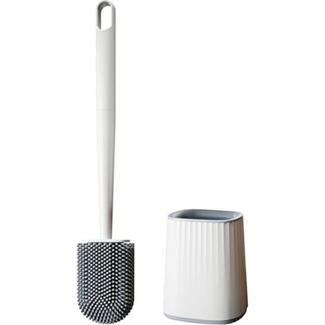 Brosse WC Silicone - Brosse Toilette et Supports, Anti-goutte, Antibactérienne, Balayette WC Ventilée, Séchage Rapide sans Odeur, Balai WC Montage Mural/au Sol, Blanc (1/5)