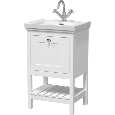 Balterley Coppenhall Bathroom Floor Standing 1 Drawer Vanity & 1 Tap Hole Basin, Pure White, 531mm (1/4)