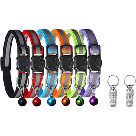 Lot de 6 colliers réfléchissants pour chats, avec 2 étiquettes d'identification et un verrou de sécurité, accessoires personnels pour femelles, mâles, chatons et chiots. (1/5)