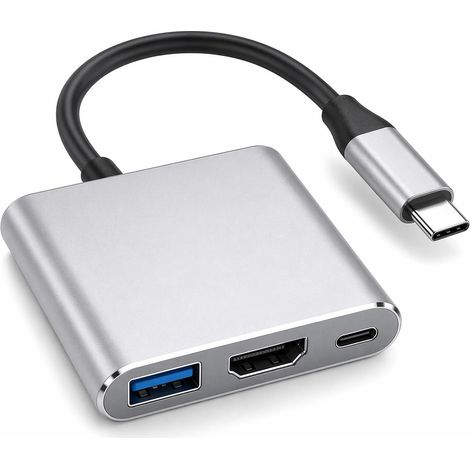 USB-C to HDMI 4K Adapter, 3-in-1 USB-C Digital AV Multiport Hub with HDMI 4K, USB 3.0, Converter for Laptop, Tablet and Smartphone, Office, Home and Travel (1/5)