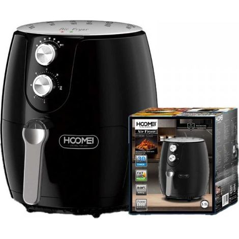 Friggitrice ad Aria 3.5L 1500W Temperatura Max 200gradi con Cestello Rimovibile Antiaderente con Timer 30min Acustico Nero