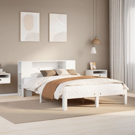 Lit bibliothèque sans matelas blanc 150x200 cm bois pin massif (1/5)