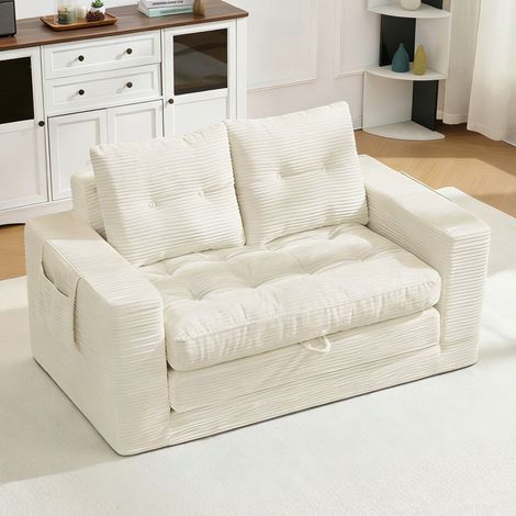 Canapé-lit 140x85x67 cm beige convertible, tissu, avec poches latérales MEUBLIV (1/5)
