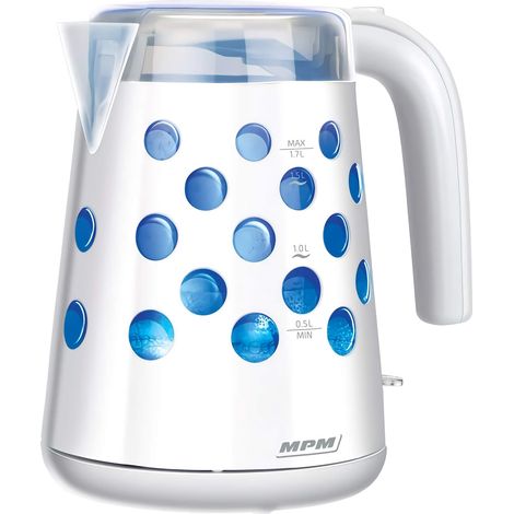 Bouilloire Électrique 1,7 L, Récipient en Plastique sans BPA, sans Fil 360°, Arrêt Automatique, Intérieur Éclairé, Blanc, 2200W (1/5)