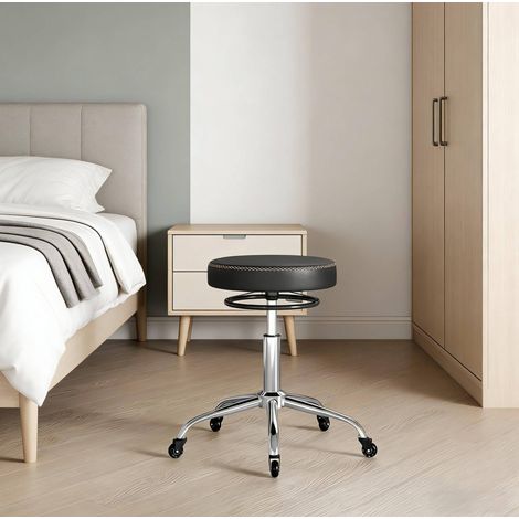 Sgabello da ufficio 49x49x46-58 cm nero in PU e metallo con altezza regolabile e rotazione 360° (1/4)