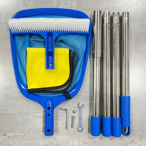 Kit de nettoyage pour piscine 4 pièces (180 cm) – Brosse, épuisette à feuilles, raclette et brosse anti-taches, idéal pour piscines hors sol et enterrées (1/5)