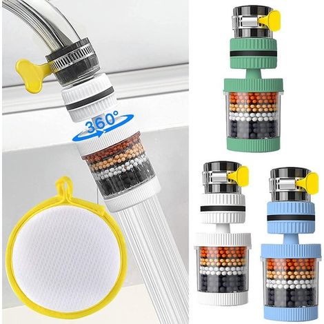 Filtro per l'acqua a 3 pezzi per lavelli, filtro universale a carbone attivo per rubinetto di cucina e bagno, filtrazione a sei stadi, resistente agli schizzi. (1/5)