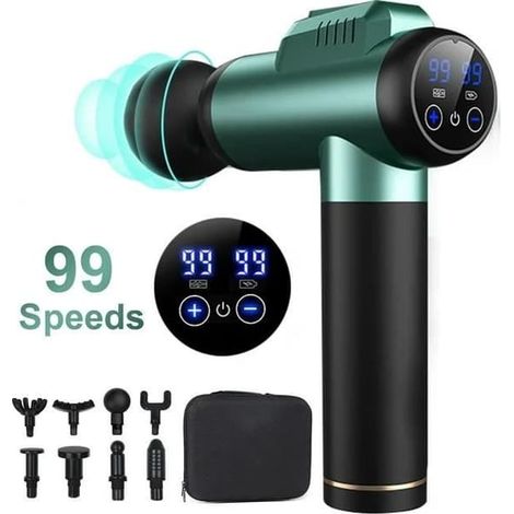 Pistolet de massage musculaire (bleu) avec 99 vitesses et 8 têtes de massage, batterie 2500 mAh, écran tactile LED pour soulager la douleur (1/4)