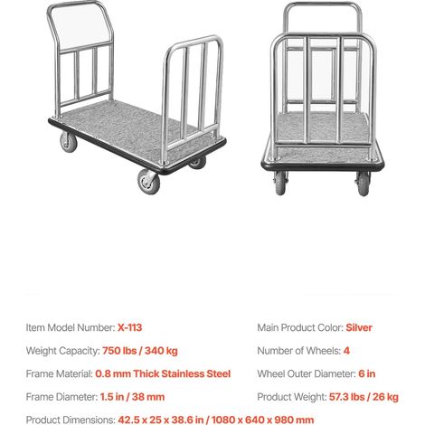 Chariot à bagages d'hôtel, construction robuste, haute capacité de charge, 750 LBS (1/2)