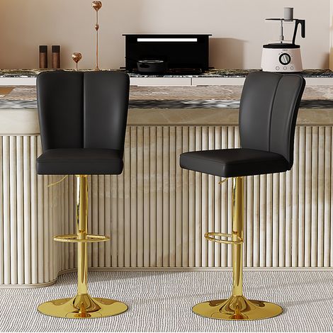 Barhocker aus Metall und PU in Schwarz/Gold, höhenverstellbar, 360° drehbar, 2er-Set (1/5)