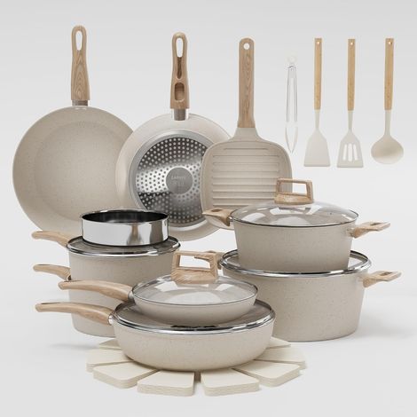 26‑Piece Ceramic Non‑Stick Pots and Pans Set, Cookware Set, Gas & Induction Compatible, White