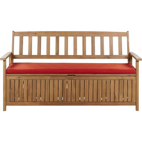 Gartenbank mit Auflage SOVANA 160 cm mit Stauraum Akazienholz Rot