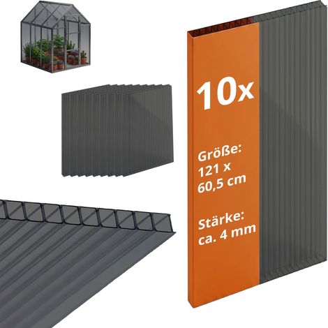 Relaxdays Doppelstegplatten 10er Set, Hohlkammerplatten 4mm, für Gewächshaus, HB: 121x60,5 cm, Polycarbonat, anthrazit