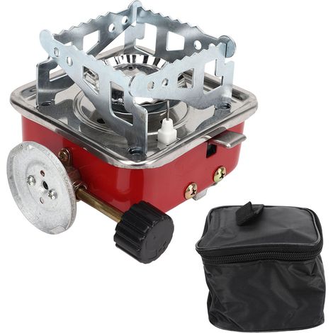 Réchaud de camping portable à gaz butane 2800 W avec allumage électronique et sac de rangement, idéal pour les pique-niques et les barbecues en plein air.