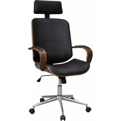 vidaXL Sedia da Ufficio Girevole in Legno Similpelle con Poggiatesta (1/5)