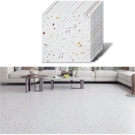 Lot de 10 dalles autocollantes Revêment de PVC 30X30cm, Revêtement de sol vinyle imperméable marbre – Installation facile pour salle de cuisine, salon (1/5)