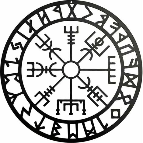 Art mural de boussole viking, sculptures boussole nordique noir creux en fer mural suspendu en métal pour chambre à coucher moderne décoration de paroi métallique de chambre à coucher (28 cm)-LIAIKI (1/5)