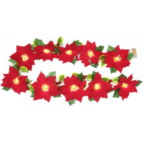Guirlande Lumineuse Poinsettia - 2 M - 30 LED - Décoration Noël Intérieur Extérieur - Rouge (1/5)