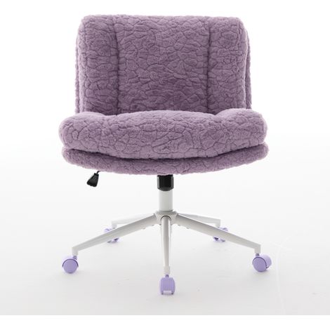 Fauteuil de bureau large 26,4 pouces en poil de lapin artificiel,base métallique réglable et pivotant,idéal comme fauteuil de coiffeuse violet.