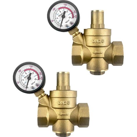 2 pièces DN20 reducteur de pression d'eau en laiton avec manomètre de soupape de réduction de pression réglable (1/5)