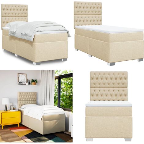 Giroletto a Molle con Materasso Crema 90x200 cm inTessuto - Materasso a molle insacchettate - Letto a molle