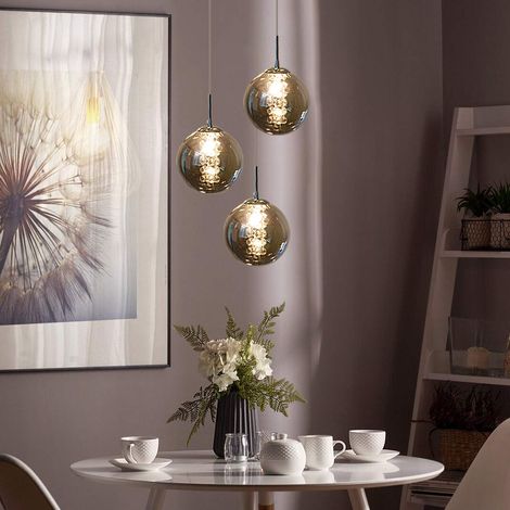 ZMH – Suspension moderne en verre gris fumé – 3 abat-jours réglables de 80 à 150 cm – Pour table à manger, salon, cuisine, chambre