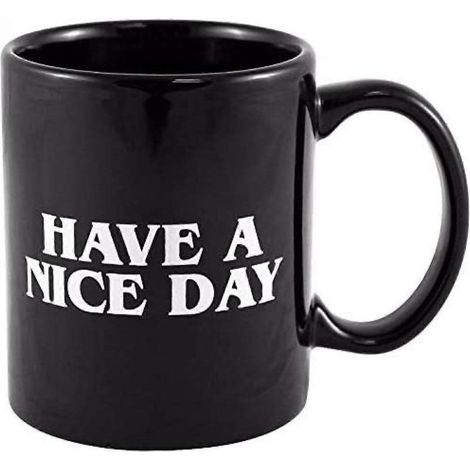 Mug « Bonne journée » avec doigt d'honneur humoristique pour café, lait ou jus. (1/3)