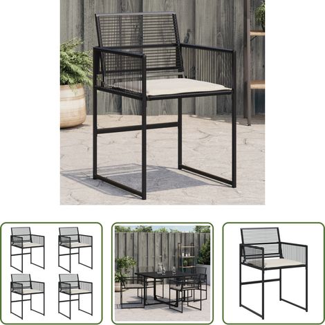 Chaise de jardin en résine -  Chaises de jardin lot de 4 avec coussins noir résine tressée (1/5)