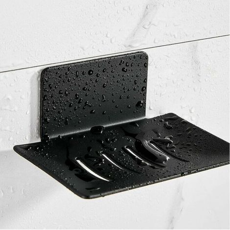 Jabonera de pared negra, no requiere perforación, jabonera de ducha de acero inoxidable, jabonera autoadhesiva para guardar esponjas, cepillos y jabón en el baño, la cocina y el balcón.