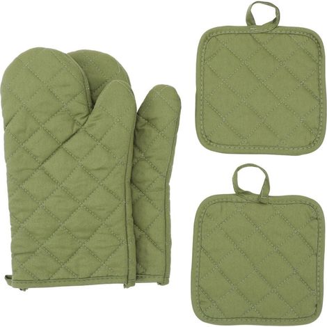 Ensemble de gants de cuisine et de tapis résistant à la chaleur, résistant à la chaleur jusqu'à 500 degrés Celsius, tapis de cuisine en coton extra épais résistant à la chaleur (12 pouces, vert). (1/4)