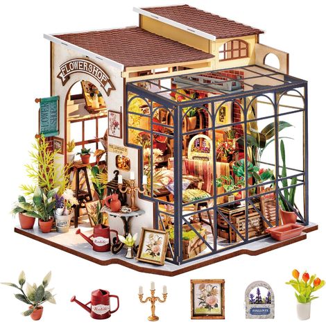Miniature Maison de Poupée La Boutique de Fleurs d’Emily Maison de Poupée en Bois pour Adultes Book Nook Décor Bibliothèque Cadeau Anniversaire (1/5)